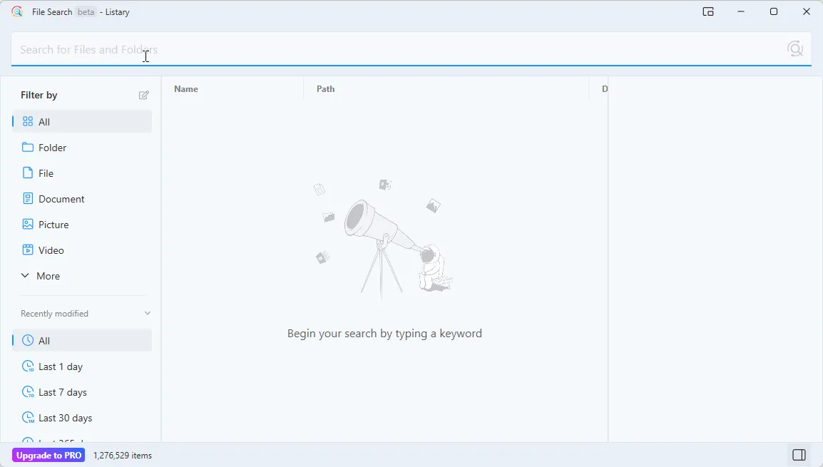 Giao diện tìm kiếm file Listary với bộ lọc kết quả nhanh chóng
