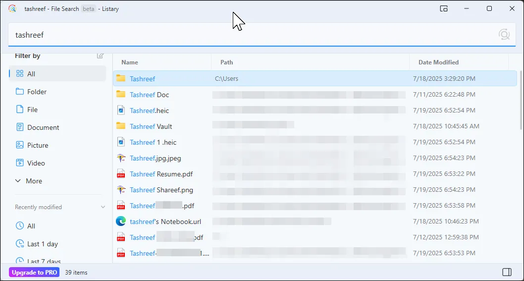 Giao diện tìm kiếm nhanh Listary hiển thị trên Windows 11 tích hợp sâu vào hệ thống