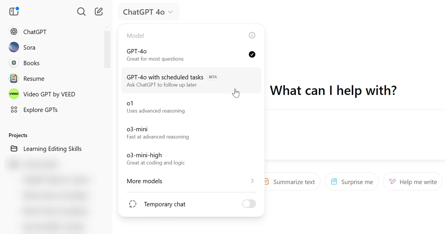 Giao diện tính năng ChatGPT Tasks hiển thị các tác vụ đã lên lịch để quản lý việc học và ghi nhớ