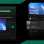 Giao diện tính năng 'Playlist Hòa nhạc Gần Bạn' trên ứng dụng Spotify, hiển thị danh sách các nghệ sĩ và buổi biểu diễn sắp tới.