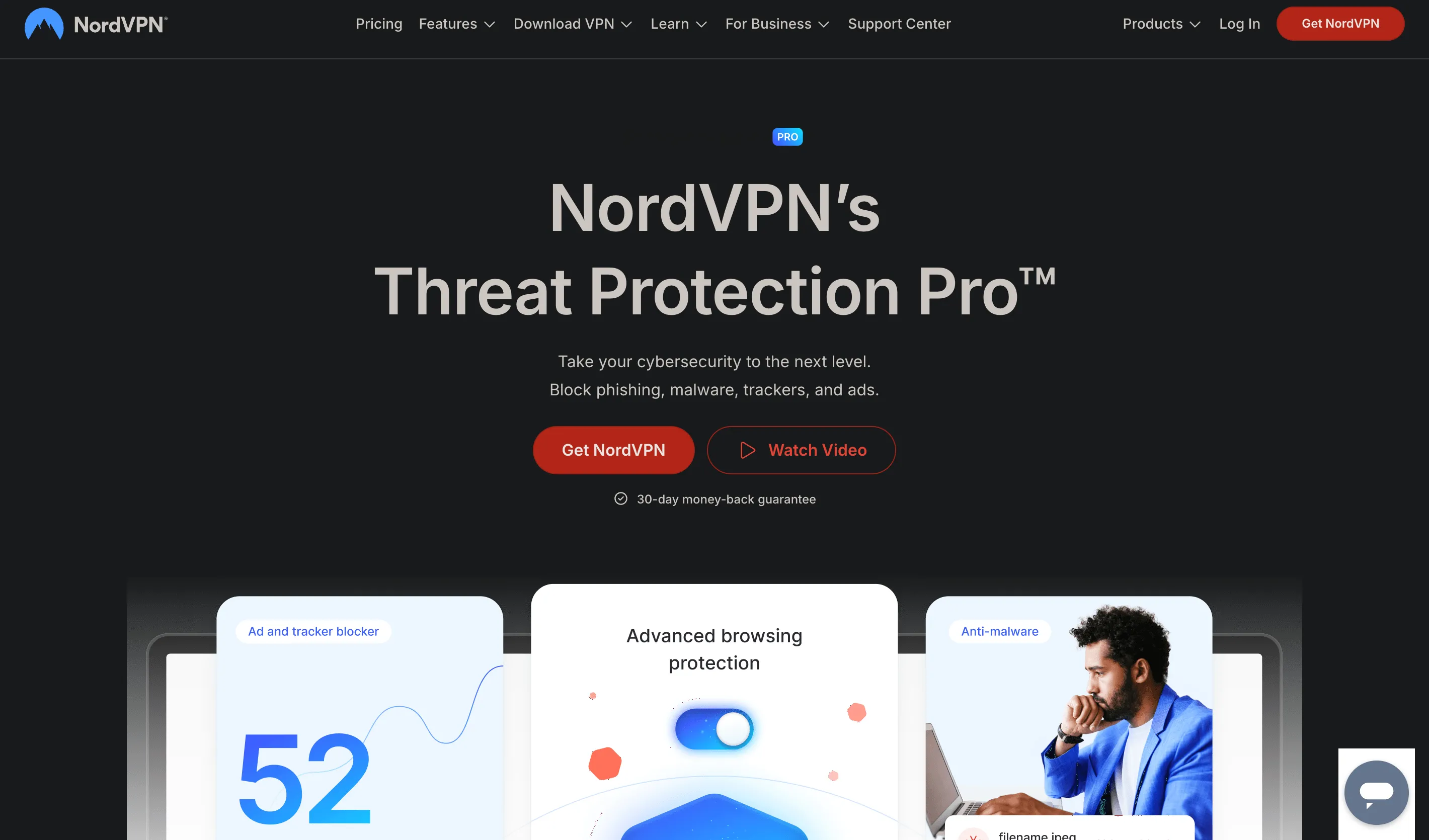 Giao diện tính năng Threat Protection Pro của NordVPN, minh họa khả năng bảo vệ toàn diện
