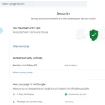 Giao diện trang bảo mật tài khoản Google hiển thị các hoạt động gần đây và tùy chọn quản lý thiết bị.