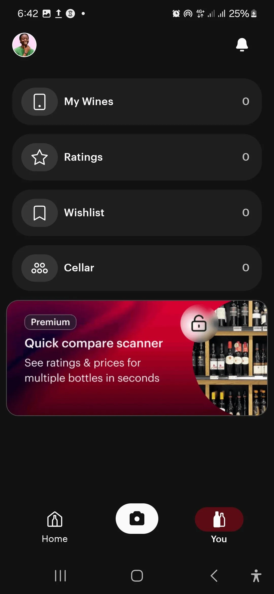 Giao diện trang cá nhân (You page) trên ứng dụng Vivino, hiển thị bộ sưu tập và sở thích rượu vang