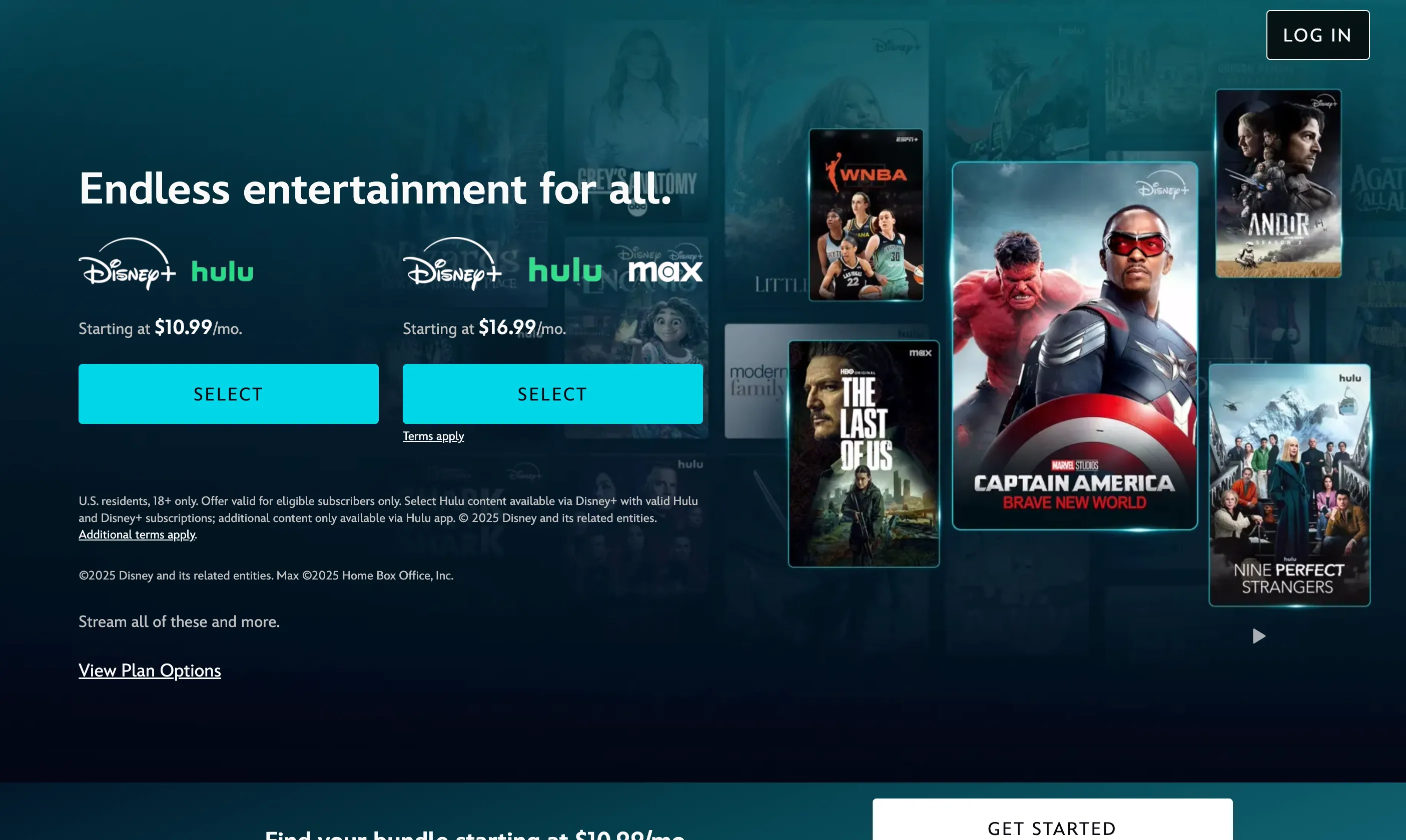 Giao diện trang chủ Disney+ với biểu tượng các thương hiệu nổi tiếng như Marvel, Star Wars, Pixar.