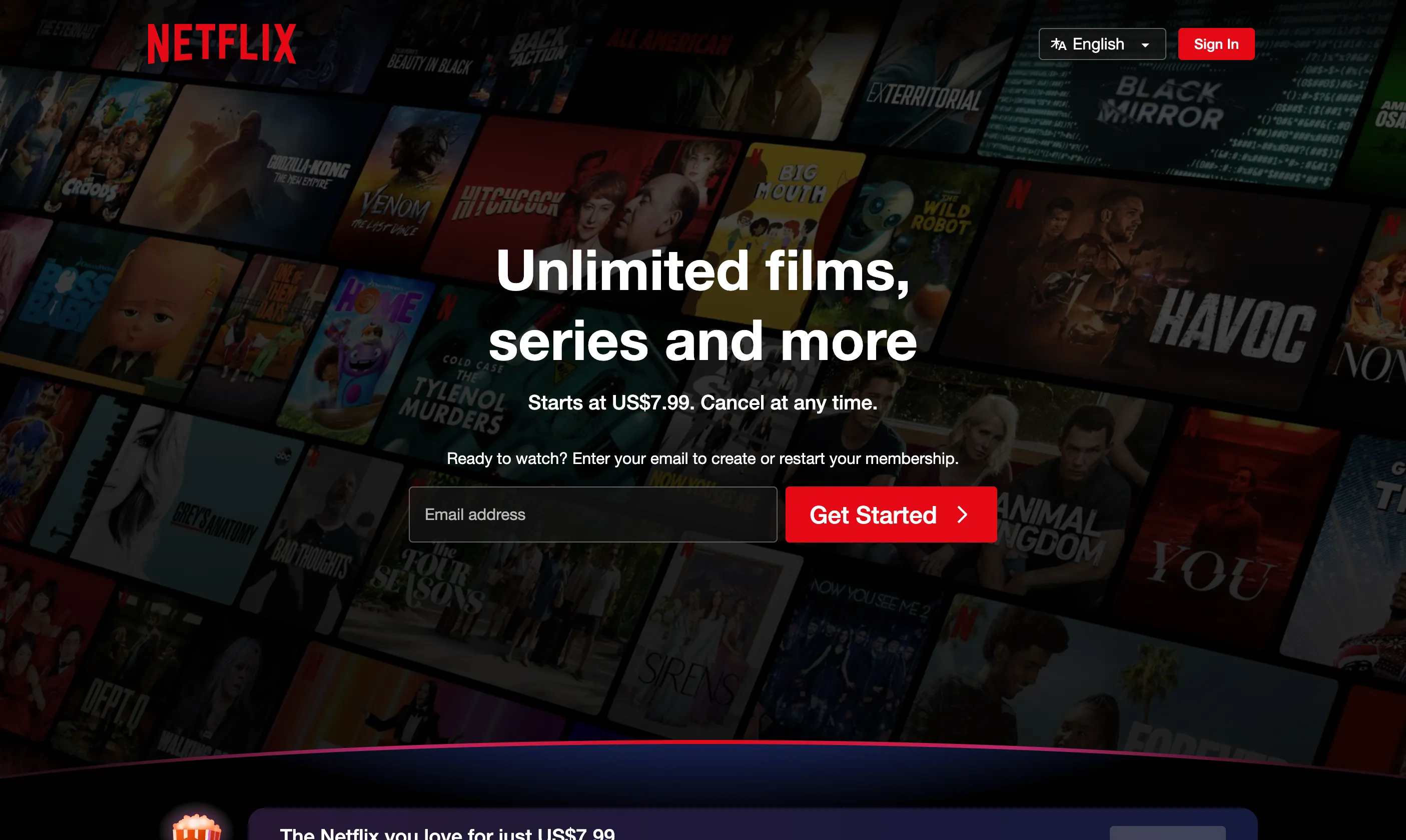 Giao diện trang chủ Netflix với đa dạng nội dung phim và chương trình truyền hình.