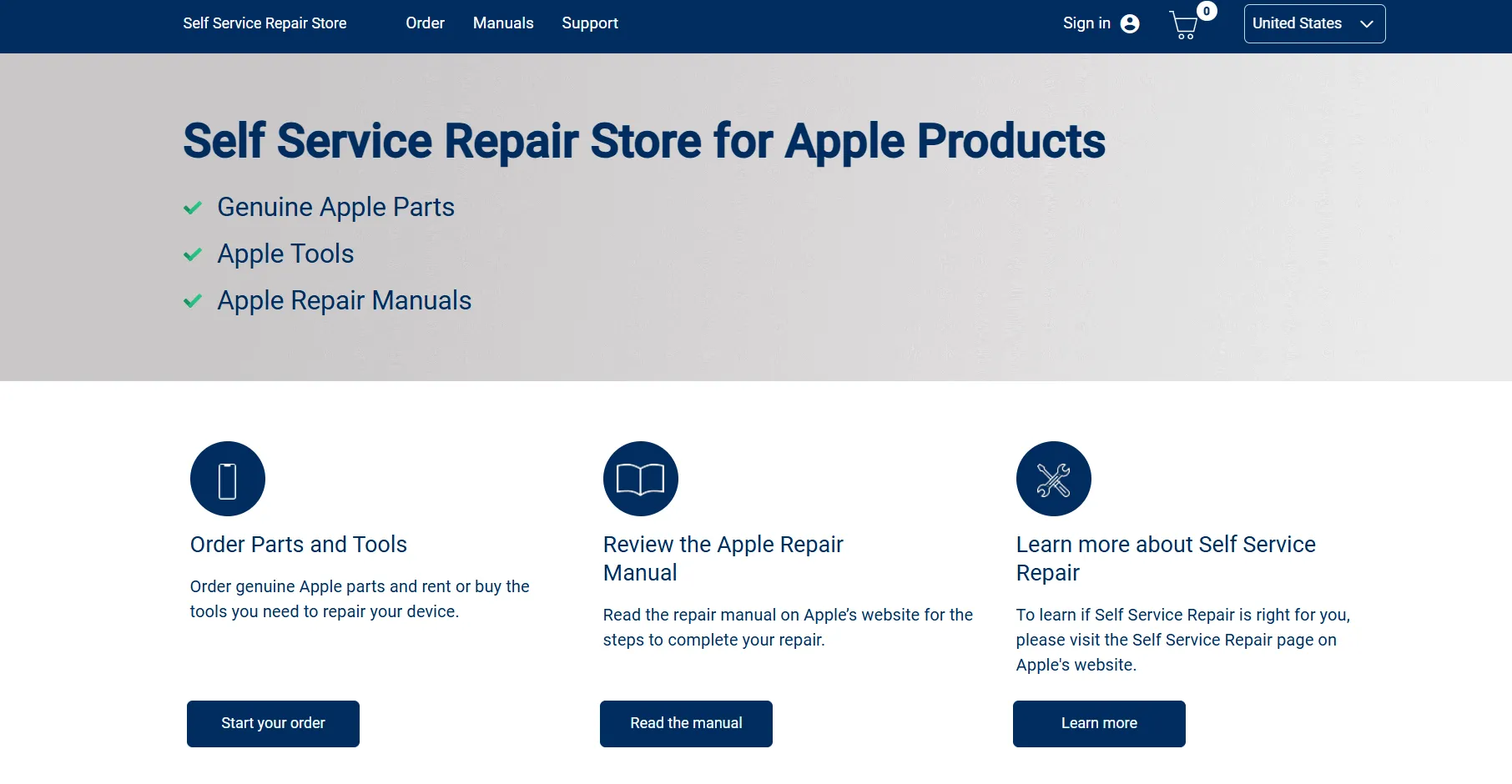 Giao diện trang web Apple Self-Service Repair
