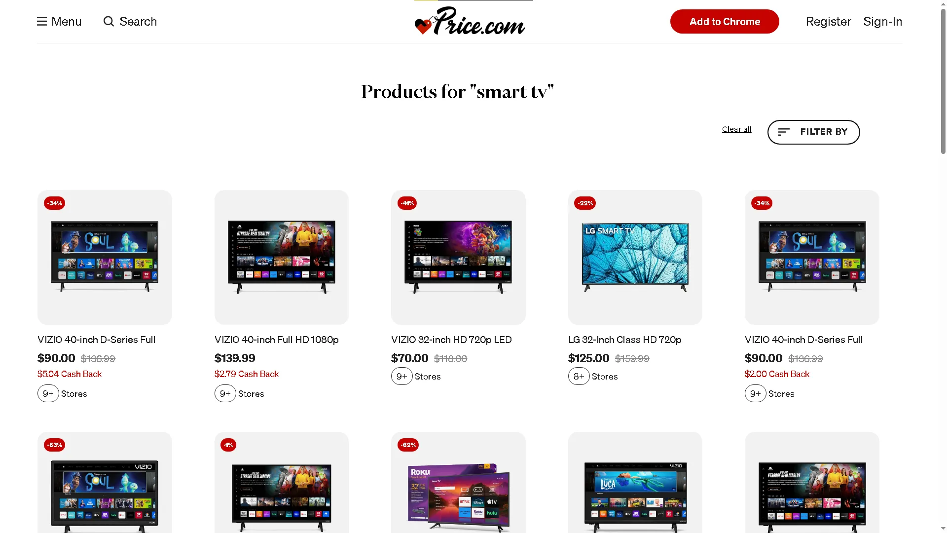 Giao diện trang web Price hỗ trợ tìm kiếm và so sánh giá smart TV mới