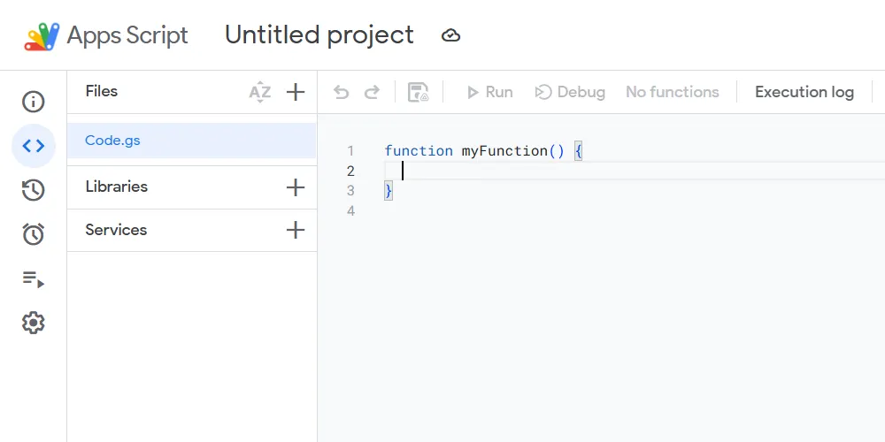 Giao diện trình chỉnh sửa mã Google Apps Script trên nền tảng đám mây.