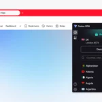 Giao diện trình duyệt Vivaldi với nút VPN của Proton VPN trên thanh công cụ.