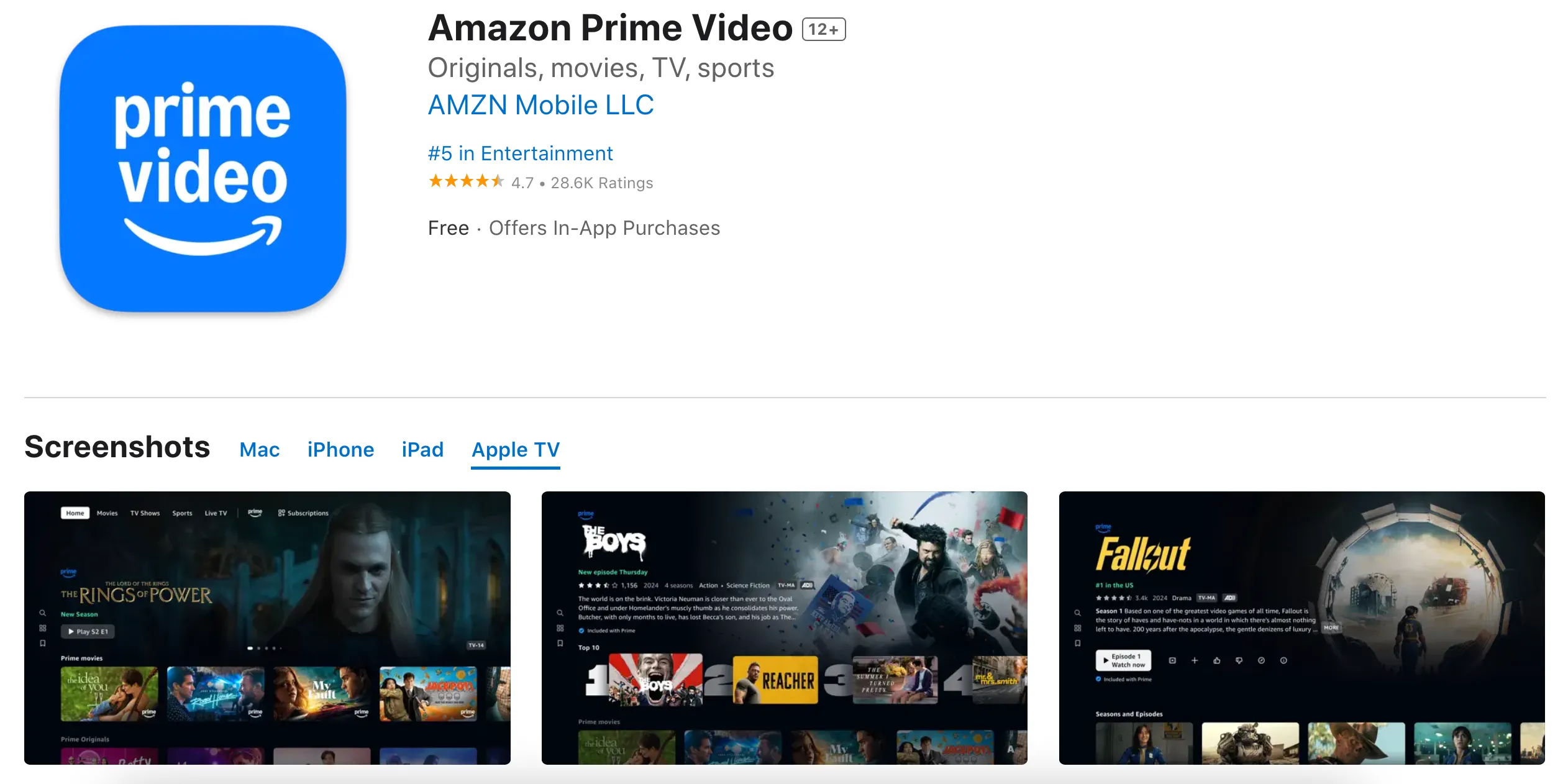 Giao diện ứng dụng Amazon Prime Video trên Apple TV sau cập nhật