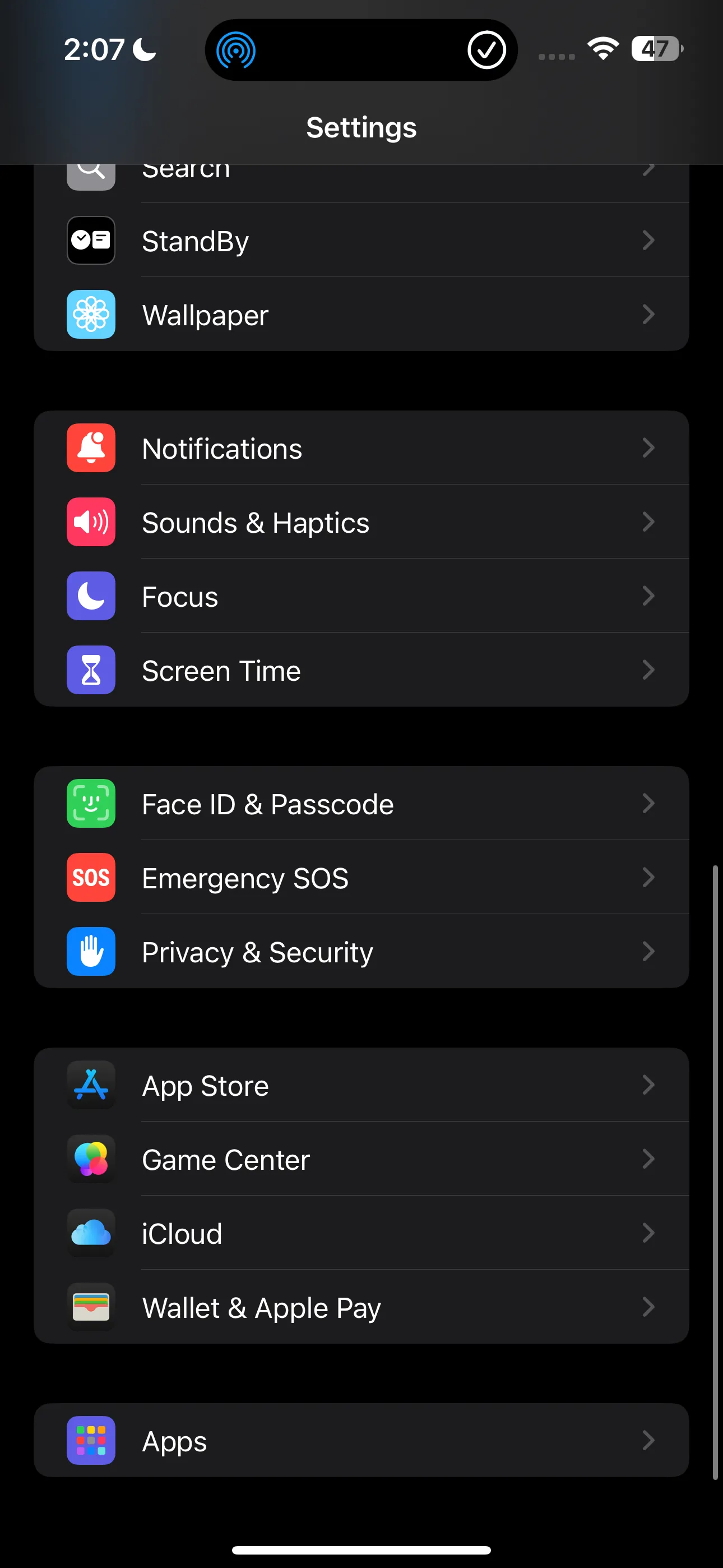 Giao diện ứng dụng Cài đặt (Settings) trên iPhone