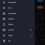 Giao diện ứng dụng Gmail với tùy chọn Cài đặt ở thanh bên