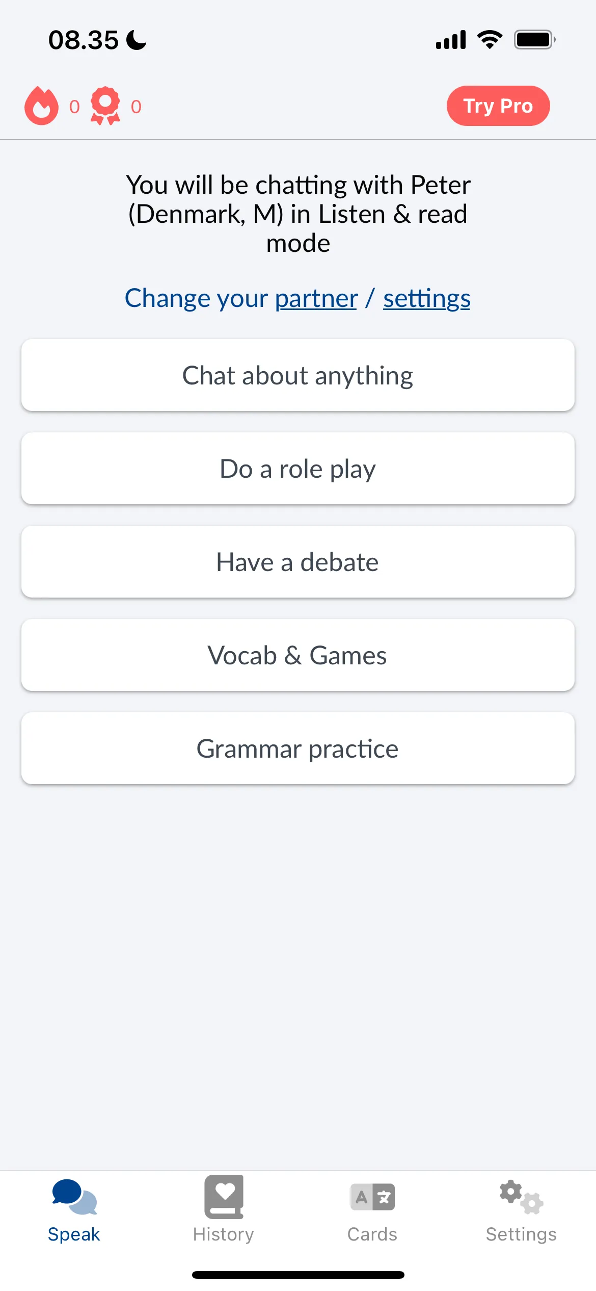 Giao diện ứng dụng học ngôn ngữ LanguaTalk AI trên thiết bị iOS