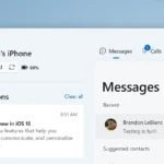 Giao diện ứng dụng Microsoft Phone Link trên Windows, minh họa khả năng kết nối và quản lý tin nhắn, cuộc gọi, và thông báo điện thoại trên máy tính.
