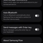 Giao diện ứng dụng Samsung Flow trên điện thoại Galaxy hiển thị menu cài đặt thông báo.