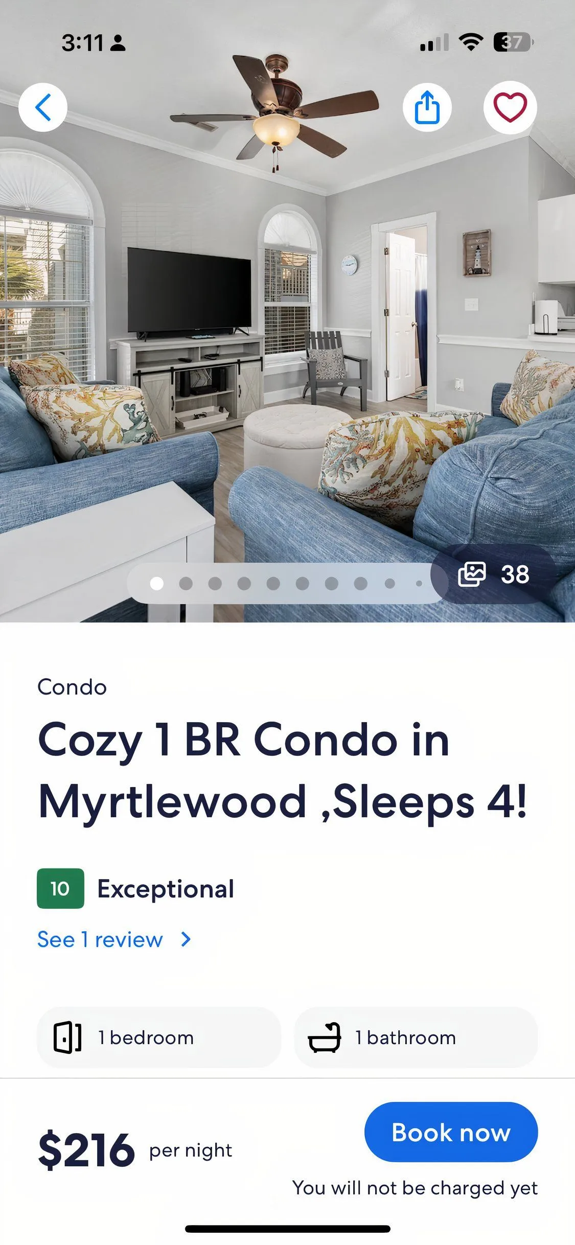 Giao diện ứng dụng VRBO hiển thị thông tin chi tiết một căn nhà nghỉ dưỡng
