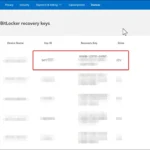 Giao diện web tài khoản Microsoft hiển thị danh sách khóa phục hồi BitLocker đã lưu