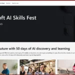 Giao diện website chính thức của Microsoft AI Skills Fest với thông tin về các khóa học AI và sự kiện