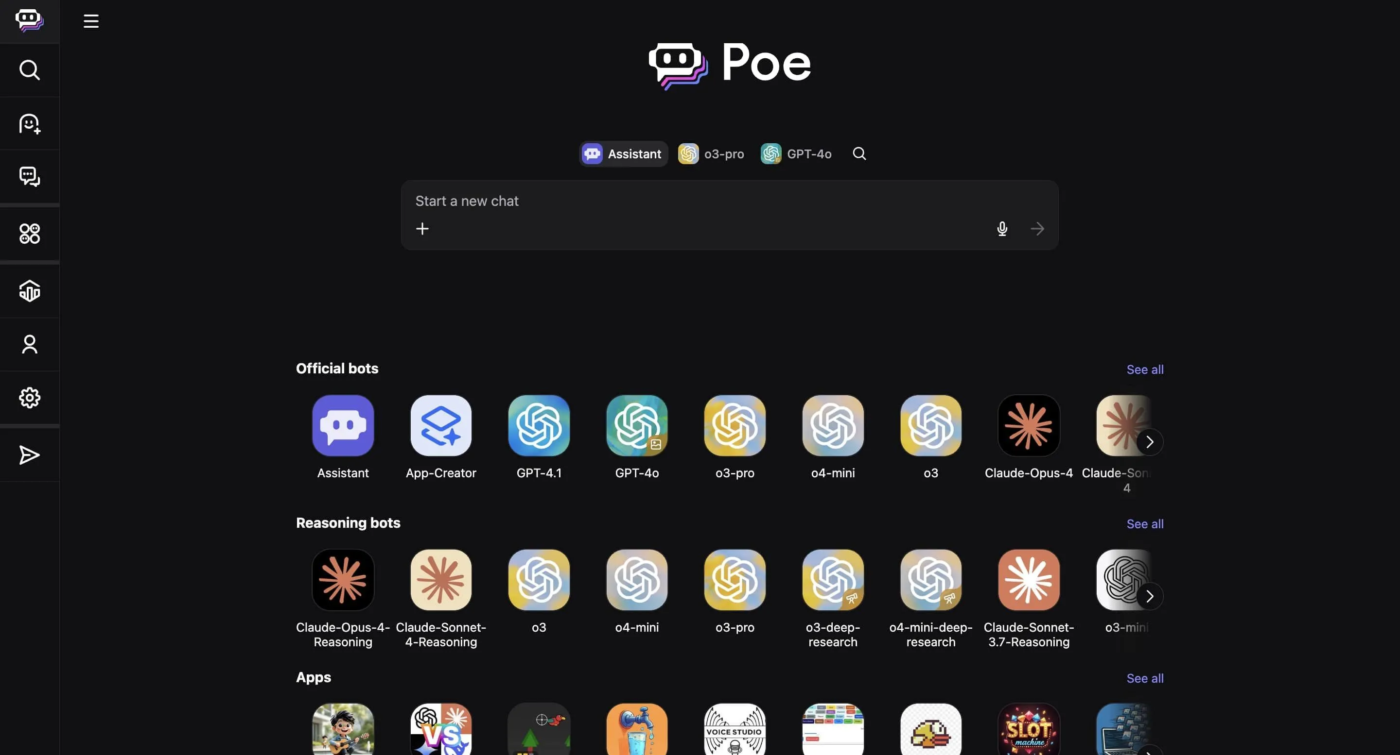Giao diện website Poe trên máy tính hiển thị các mô hình AI khác nhau như GPT-4, Claude, Gemini, cho phép người dùng dễ dàng chuyển đổi và sử dụng.