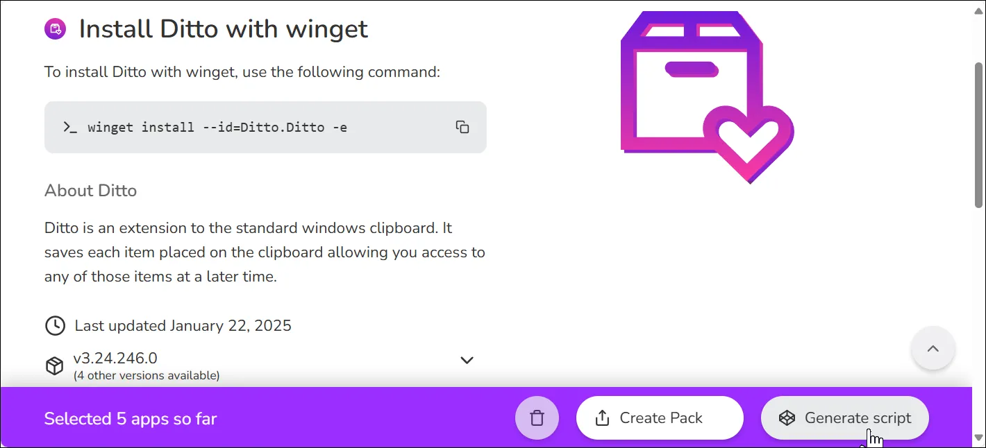 Giao diện website Winstall.app cho phép tạo gói cài đặt và sinh mã script WinGet để cài đặt ứng dụng hàng loạt