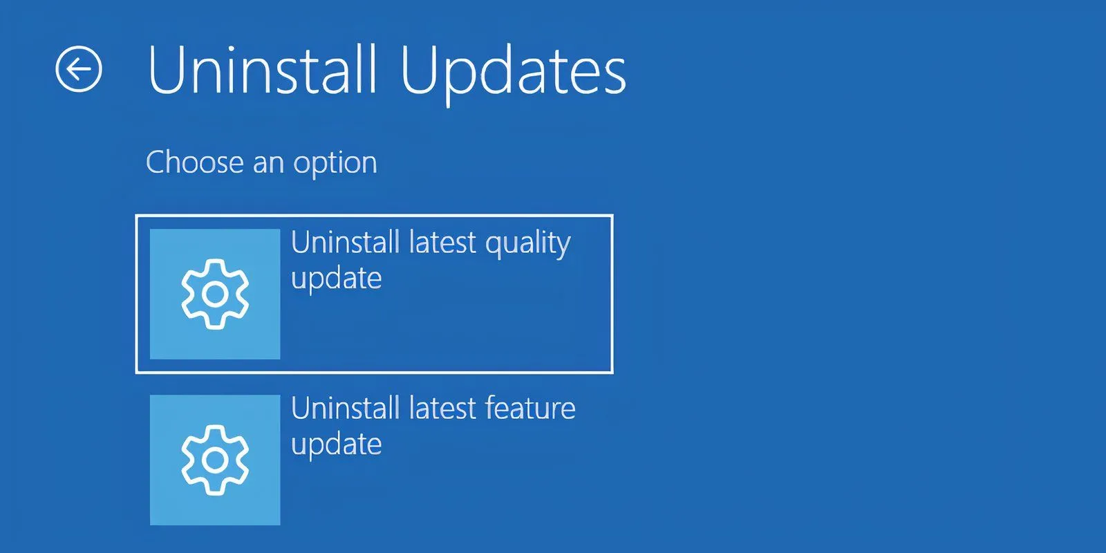 Giao diện Windows Recovery Environment với tùy chọn Uninstall updates để gỡ bỏ các bản cập nhật lỗi gây ra lỗi máy tính không khởi động được