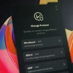 Giao diện Windscribe hiển thị tùy chọn giao thức WireGuard trên màn hình BenQ
