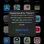 Giao diện xác nhận yêu cầu Face ID cho ứng dụng Ảnh trên iPhone