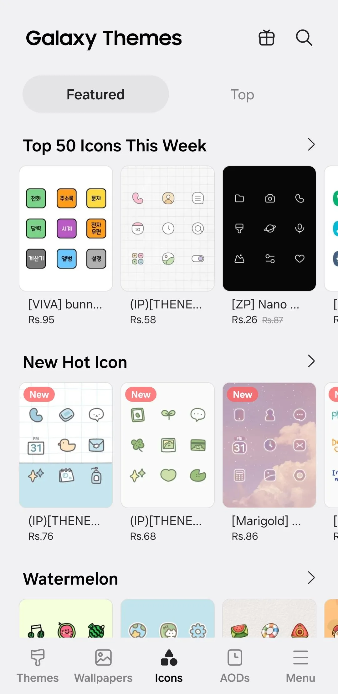 Gói biểu tượng trên Galaxy Themes Store