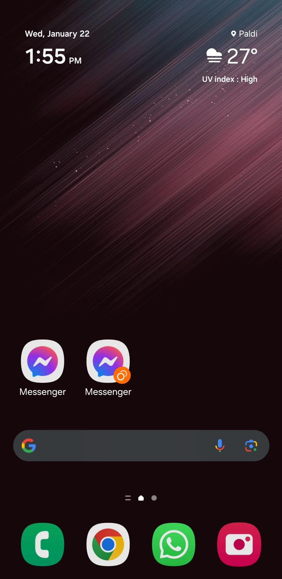Hai biểu tượng ứng dụng Messenger được nhân bản trên màn hình điện thoại Samsung, minh họa tính năng Dual Apps