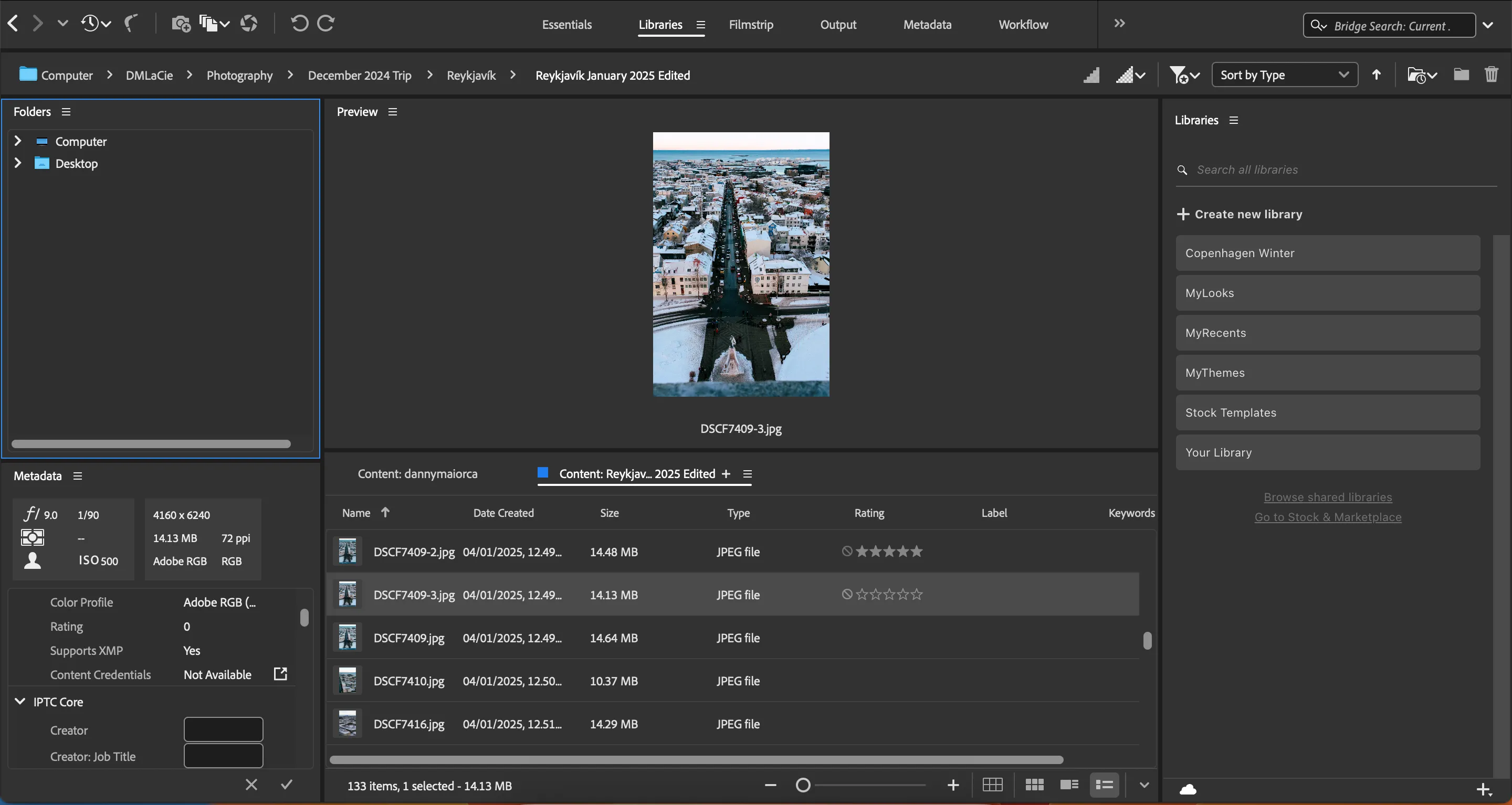 Hệ thống đánh giá sao trong phần mềm Adobe Bridge để sắp xếp ảnh