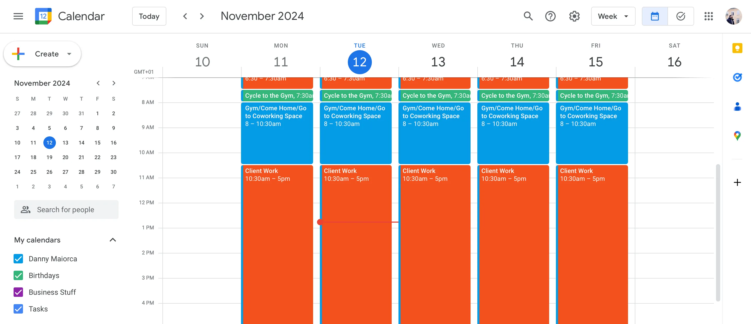 Hình ảnh minh họa lịch Google Calendar áp dụng phương pháp Time Blocking