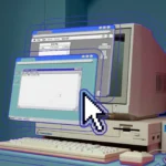Hình ảnh minh họa máy tính cũ chạy hai trình duyệt web trên hệ điều hành cổ điển, tượng trưng cho sự phát triển của trình duyệt Windows.