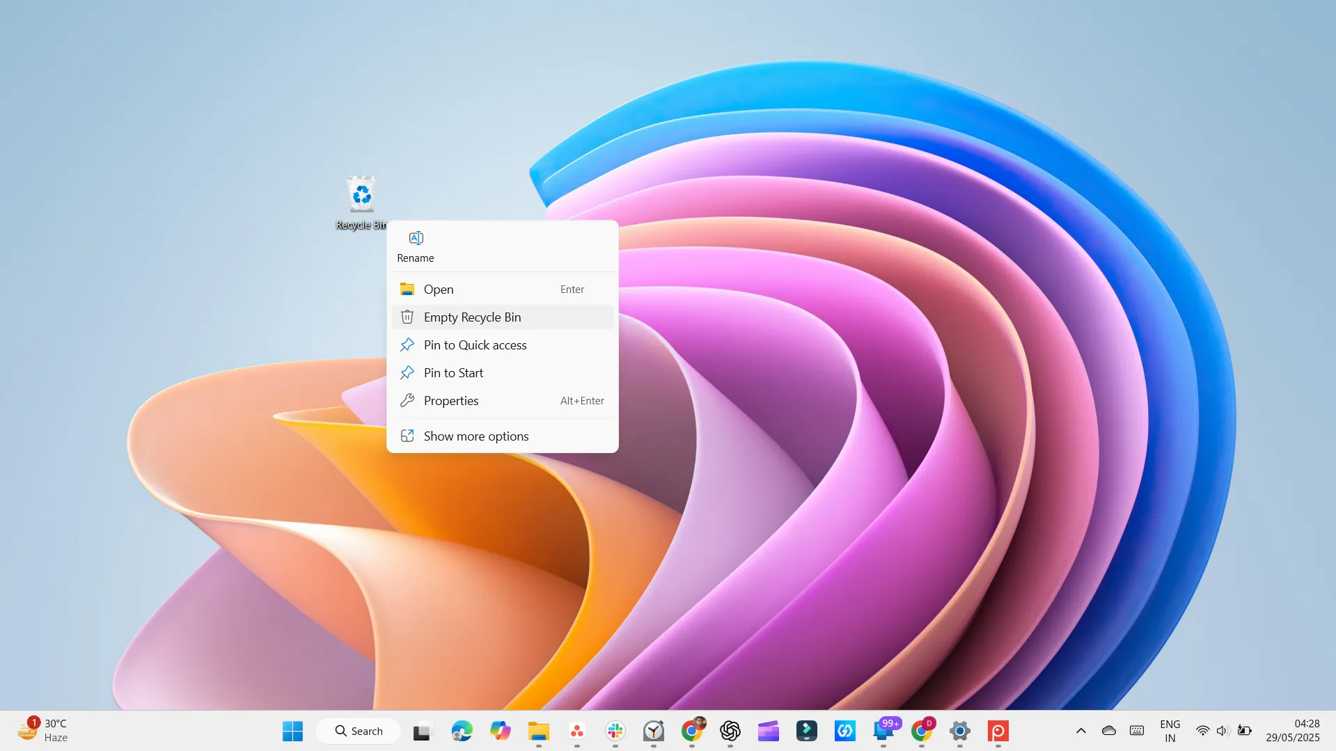 Hình ảnh minh họa việc làm trống Thùng rác (Recycle Bin) trên hệ điều hành Windows