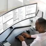 Hình ảnh minh họa xu hướng màn hình máy tính kích thước lớn, thể hiện sự phổ biến của màn hình siêu rộng trong không gian làm việc hiện đại.