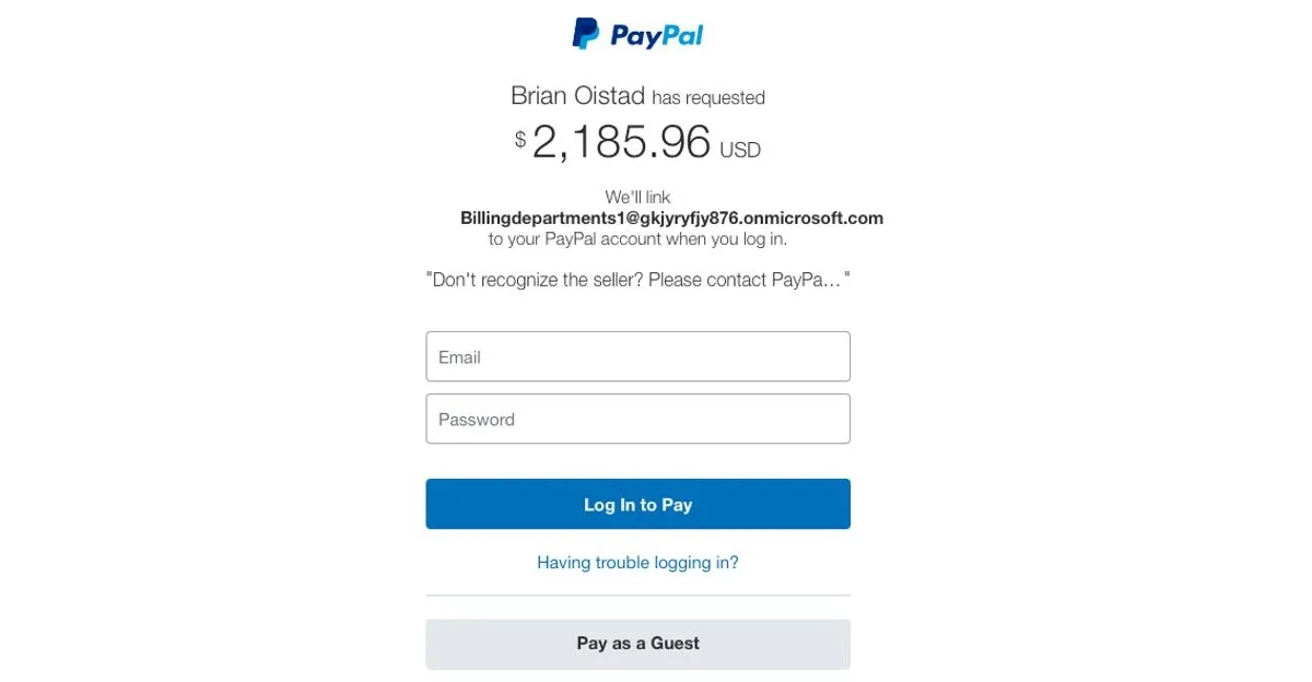 Hình ảnh minh họa yêu cầu liên kết tài khoản trong chiến dịch lừa đảo PayPal mới