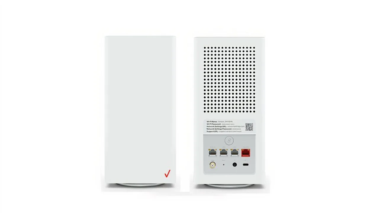Hình ảnh một bộ định tuyến do Verizon cung cấp, thể hiện đặc điểm phần cứng tiêu chuẩn và tối thiểu của router nhà mạng
