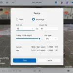 Hộp thoại thay đổi kích thước ảnh trong ứng dụng Photos trên Windows 11