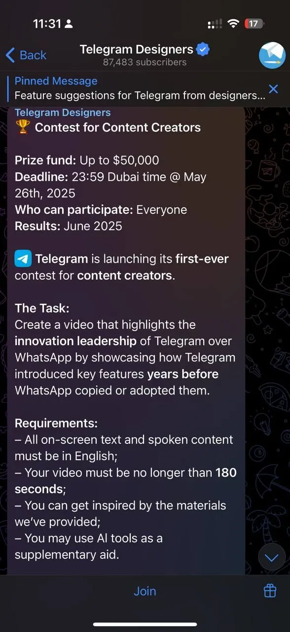 Hướng dẫn chi tiết cuộc thi "kéo" WhatsApp của Telegram trên kênh chính thức