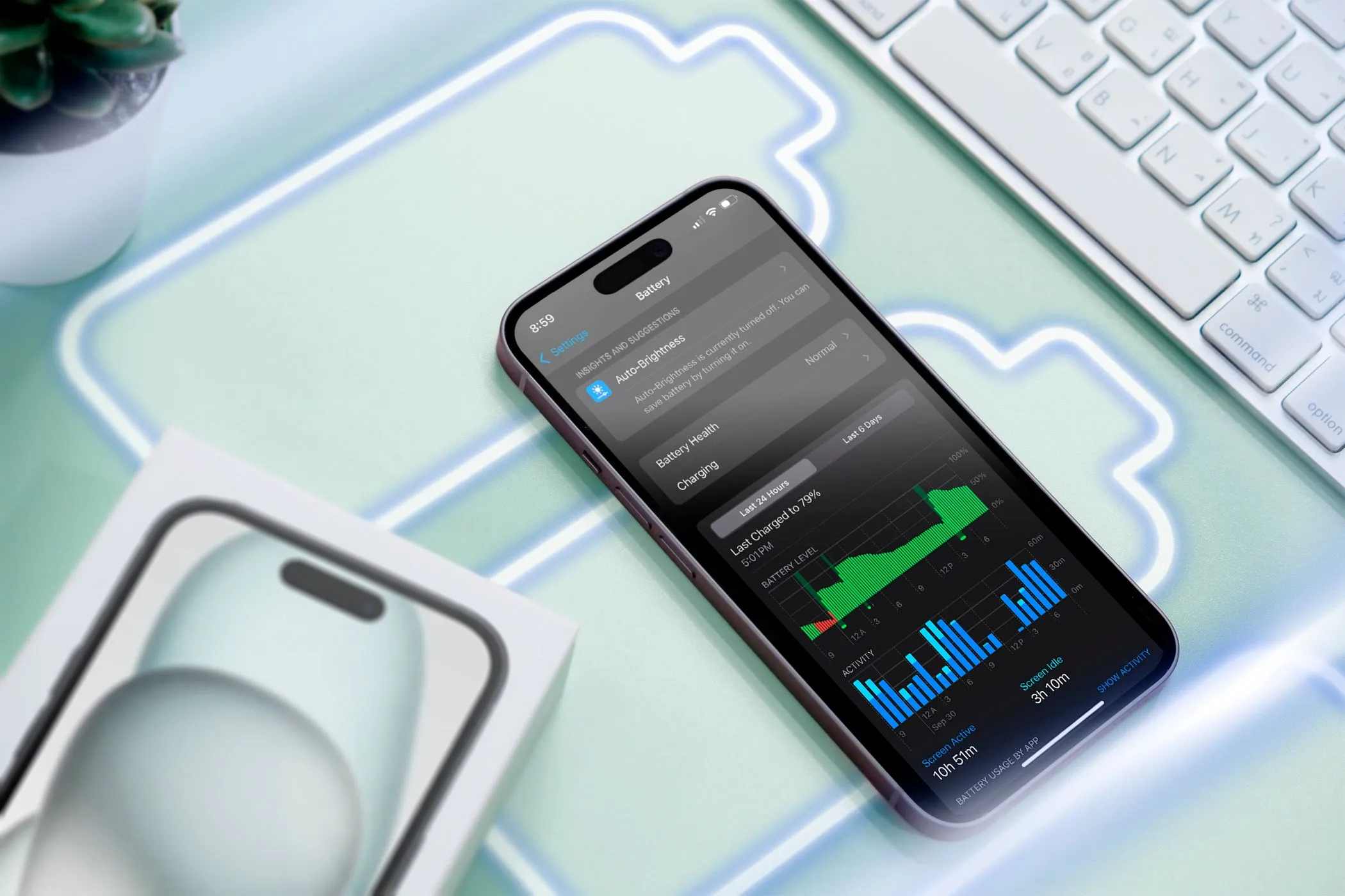 iPhone hiển thị biểu tượng pin và mức sử dụng pin