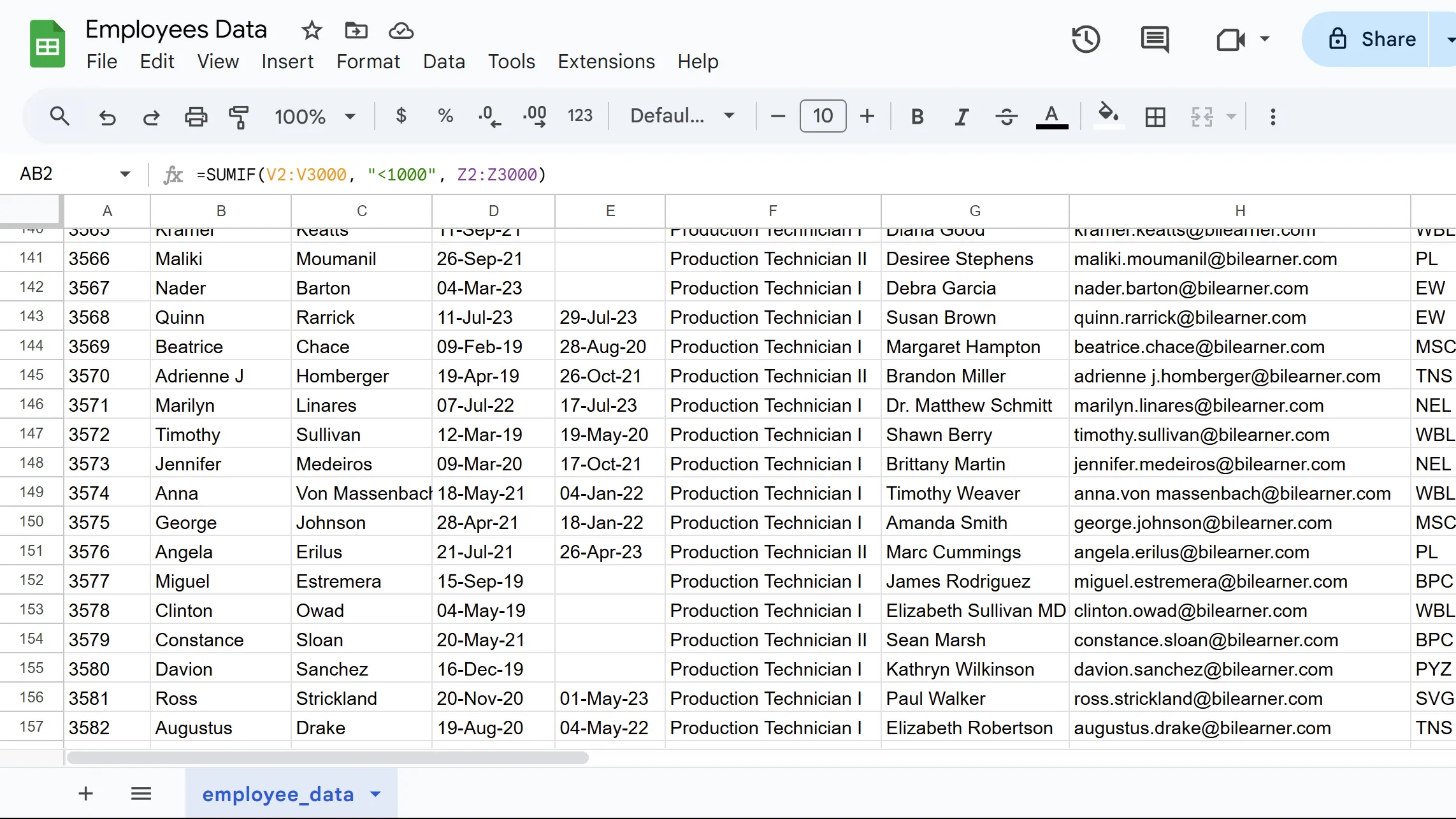 Kết quả hàm SUMIF trong Google Sheets, hiển thị tổng các giá trị thỏa mãn điều kiện