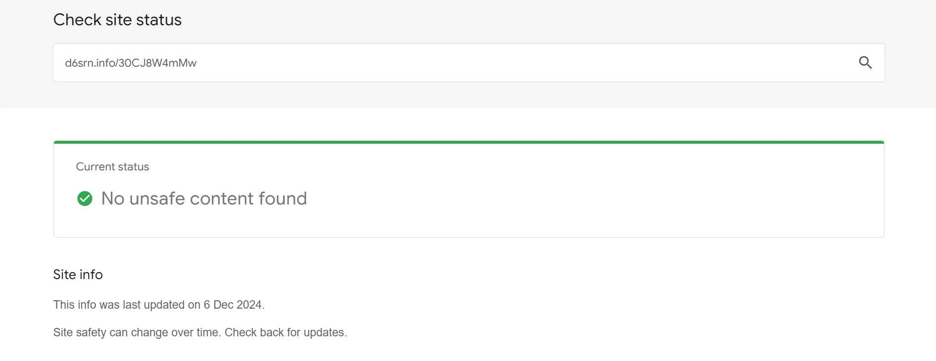 Kết quả kiểm tra đường dẫn an toàn bằng Google Safe Browsing cho thấy không có nội dung độc hại