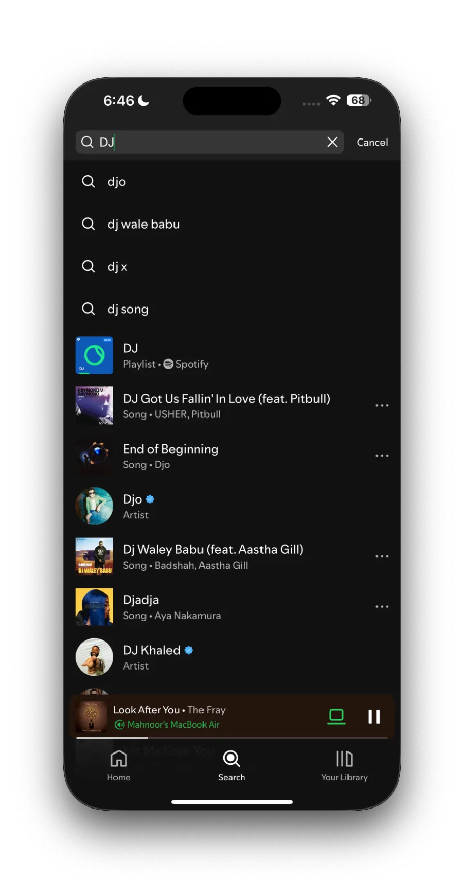 Kết quả tìm kiếm DJ trong ứng dụng Spotify