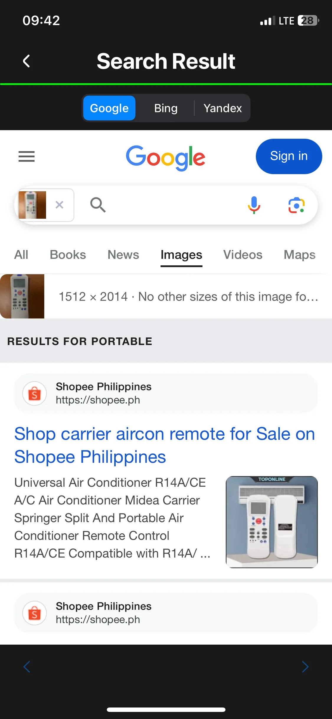Kết quả tìm kiếm hình ảnh ngược trên ứng dụng Image Recognition and Searcher