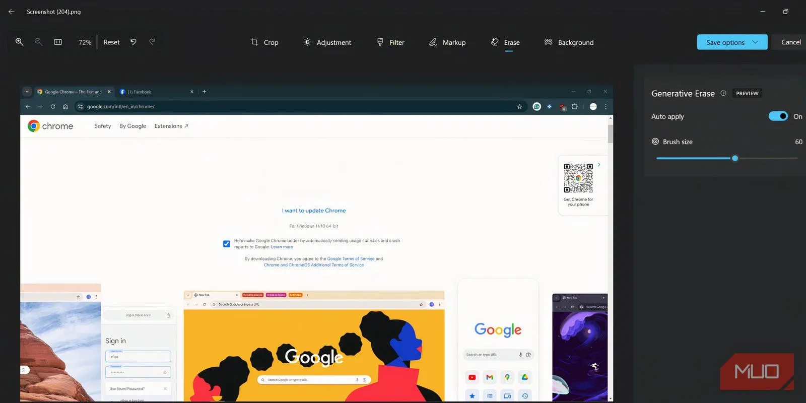 Kết quả xóa chi tiết trên trang Chrome bằng Generative Erase trong Photos app