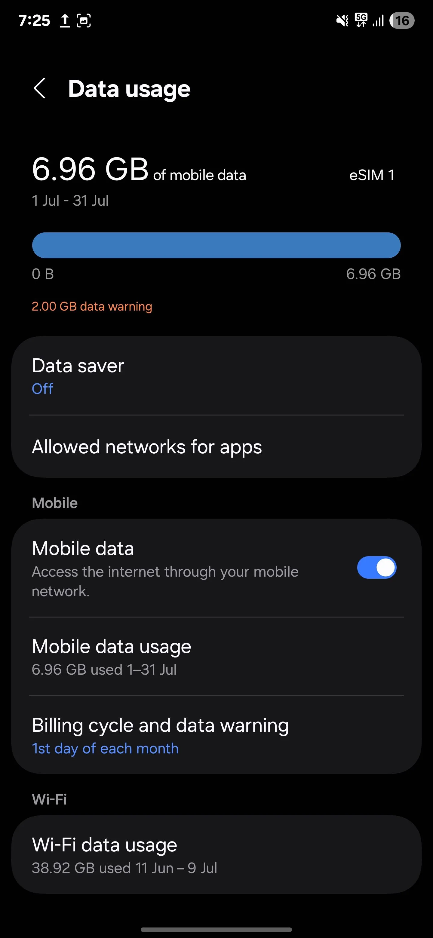 Kiểm tra mức sử dụng dữ liệu di động của từng ứng dụng trên điện thoại Samsung và tắt quyền truy cập nền.