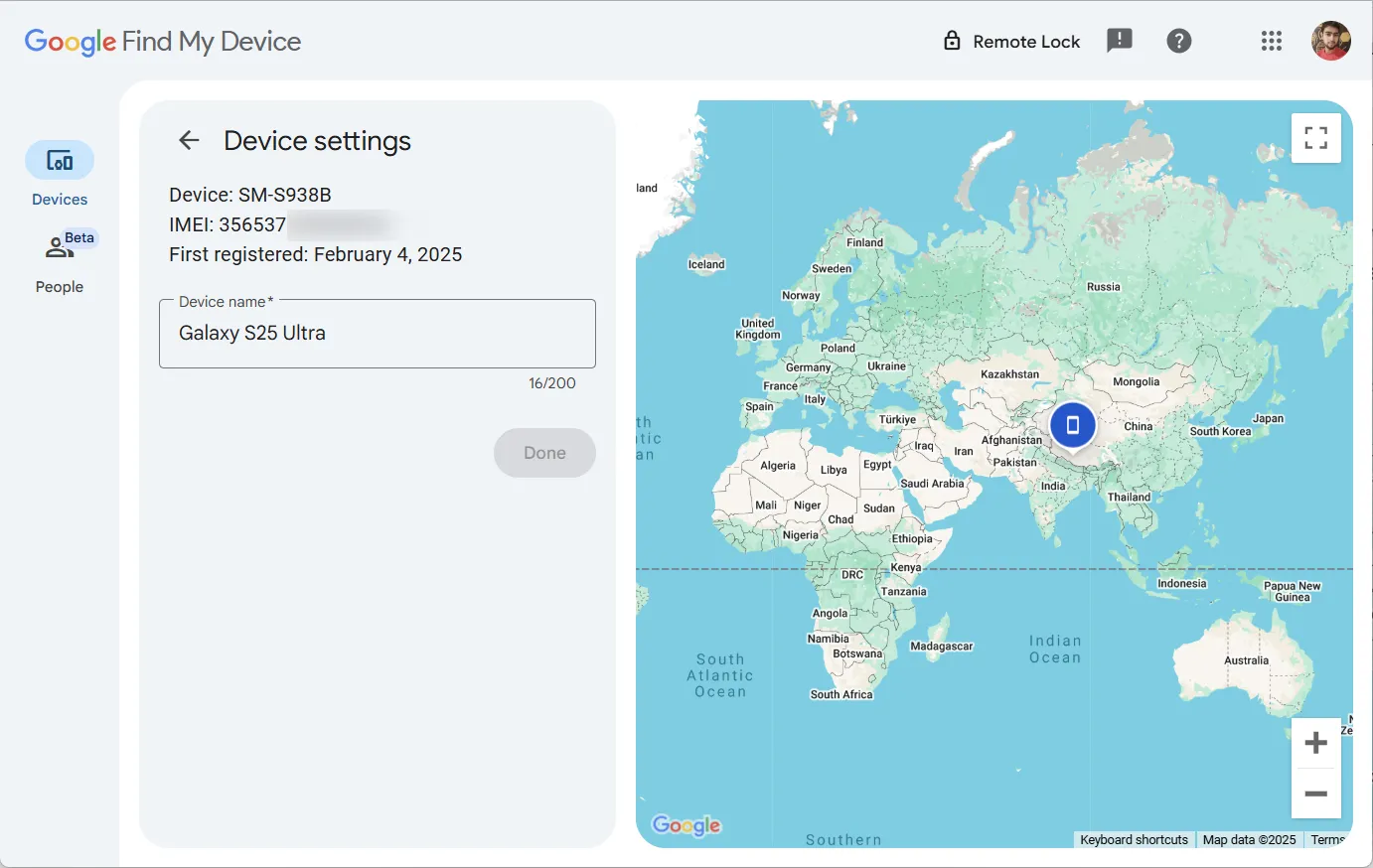Kiểm tra số IMEI điện thoại Samsung qua Google Find My Device