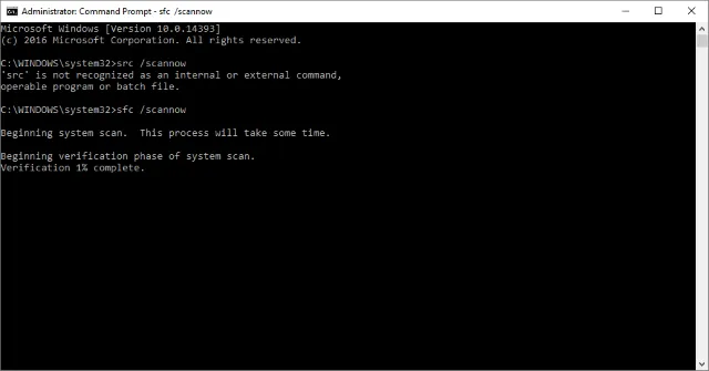 Lệnh SFC scannow trong Command Prompt