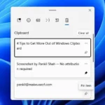 Lịch sử Clipboard Windows 11 với tùy chọn ghim mục