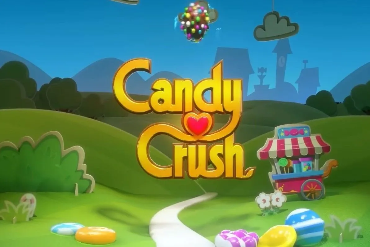 Logo Candy Crush với nền xanh lá vui nhộn