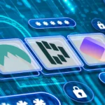 Logo NordPass, Dashlane và Proton Pass với biểu tượng mật khẩu và ổ khóa, minh họa an toàn dữ liệu.